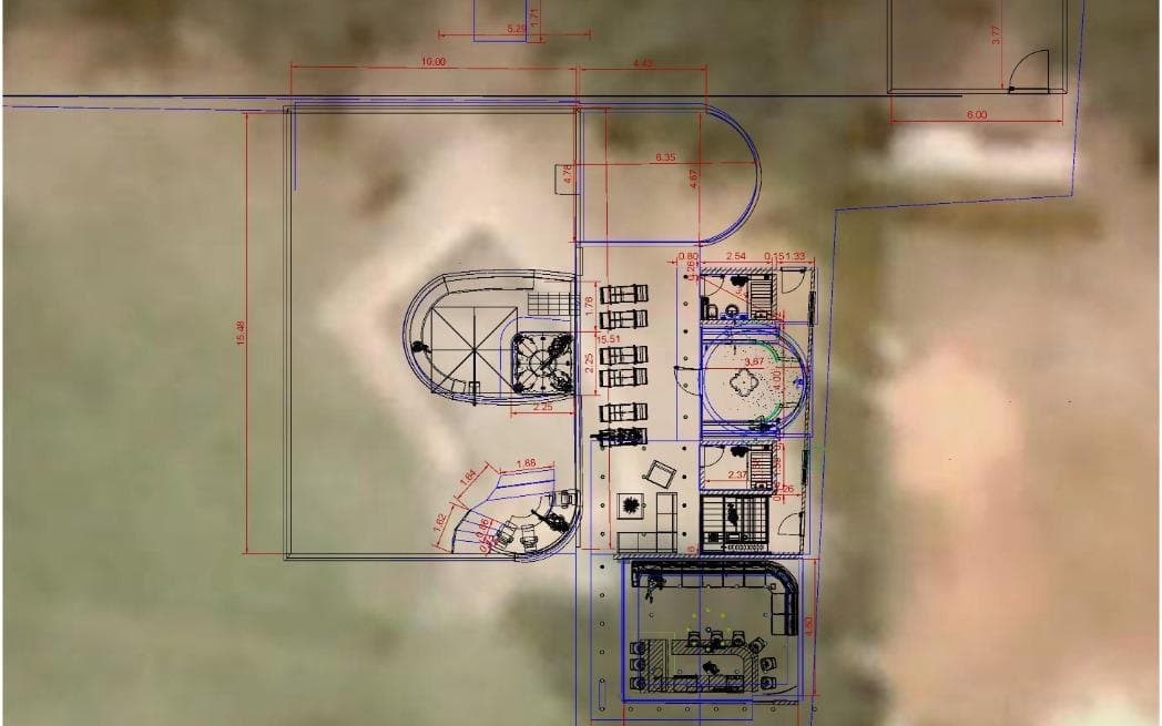 Plan coté d’un projet de piscine, spa et espace bien-être, avec les cotes en mètres